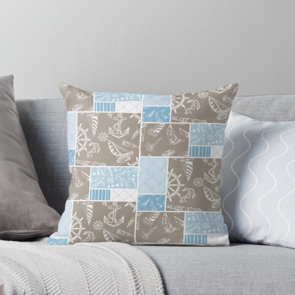 Item preview, Sky Blue and Driftwood Quilt Design Nautical Charcoal Sketches Collection- Features Netting, Stripes, Nautical Items, and Lighthouse Designs designed and sold by PD-Coastal.