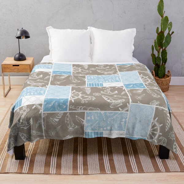 Item preview, Sky Blue and Driftwood Quilt Design Nautical Charcoal Sketches Collection- Features Netting, Stripes, Nautical Items, and Lighthouse Designs designed and sold by PD-Coastal.