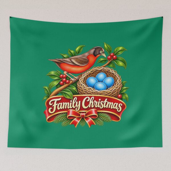 Item preview, Family Christmas – Robin Bird and Blue Eggs Design designed and sold by annenambiro.