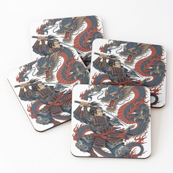 Item preview, Samurai Fighting Dragon Japanese Ukiyo-e Warrior Blue Dragon Katana designed and sold by vekotpu.