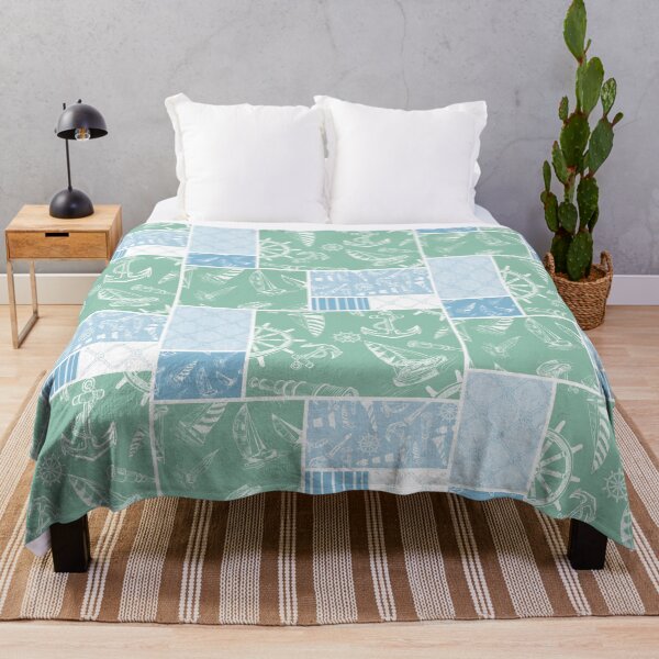 Item preview, Sky Blue and Seafoam Quilt Design Nautical Charcoal Sketches Collection- Features Netting, Stripes, Nautical Items, and Lighthouse Designs designed and sold by PD-Coastal.