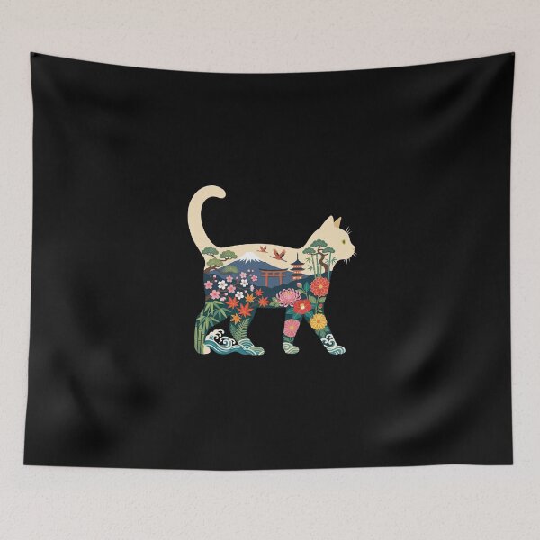 Item preview, Japanese Cat Silhouette with Mount Fuji designed and sold by dudelinart.
