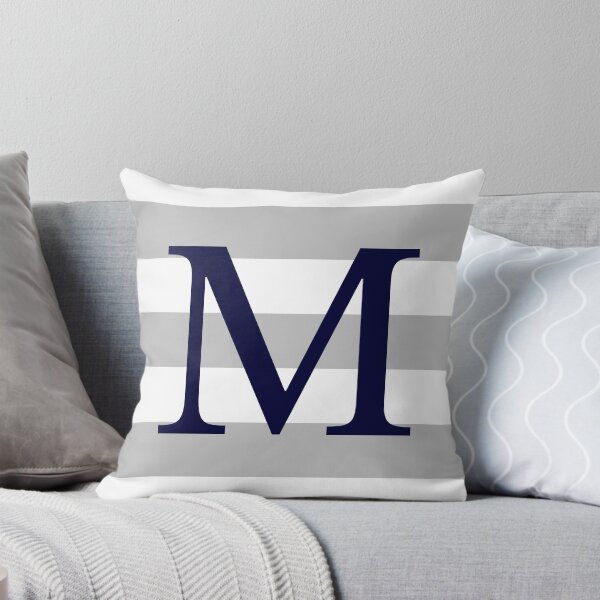 Item preview, Silver Gray Stripes Navy Blue Monogram M designed and sold by rewstudio.