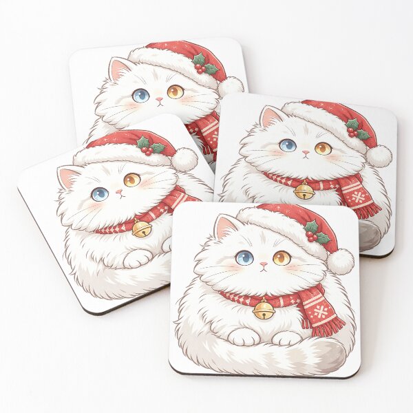 Item preview, Cute Christmas Cat with Santa Hat – Fluffy White Kitten in Red Holiday Scarf designed and sold by DesignArtist.ia.