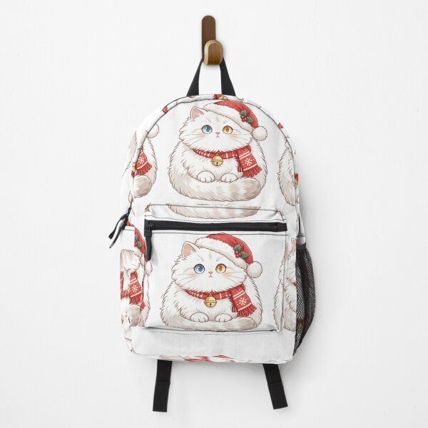 Item preview, Cute Christmas Cat with Santa Hat – Fluffy White Kitten in Red Holiday Scarf designed and sold by DesignArtist.ia.