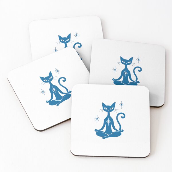 Item preview, Royal blue atomic Lotus yoga cat silhouette designed and sold by Anne Londez Studio.
