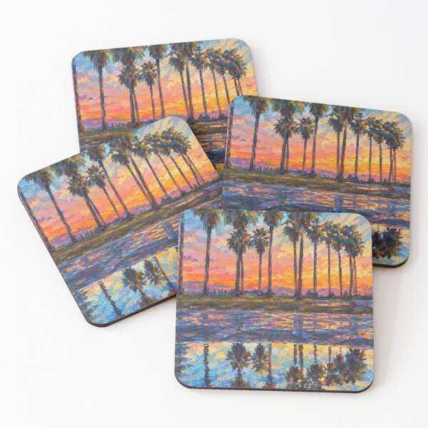 Item preview, Venice Beach, Impressionist California Palm Trees Sunset Reflection Landscape Painting designed and sold by AW2 Designs.