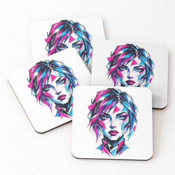 Item preview, Cyberpunk Neon Girl Portrait Pink Blue Art designed and sold by puzzell.