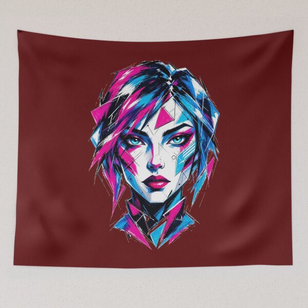 Item preview, Cyberpunk Neon Girl Portrait Pink Blue Art designed and sold by puzzell.