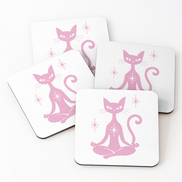 Item preview, Pink atomic Lotus yoga cat silhouette designed and sold by Anne Londez Studio.