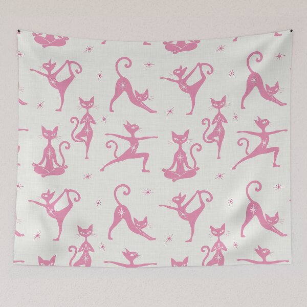Item preview, Pink atomic Lotus yoga cat silhouette designed and sold by Anne Londez Studio.