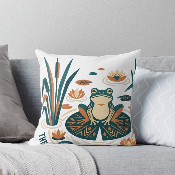 Item preview, Folk Art Frog on Lily Pad Surrounded by Reeds and Lotus Flowers Illustration designed and sold by SHOP-Corner.