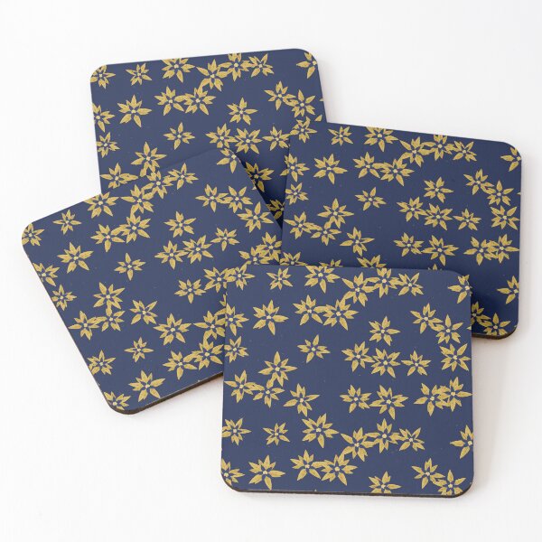 Item preview, Poinsettia Print With Midnight Blue Christmas Star Flower In Festive Tones designed and sold by cute-animals99.