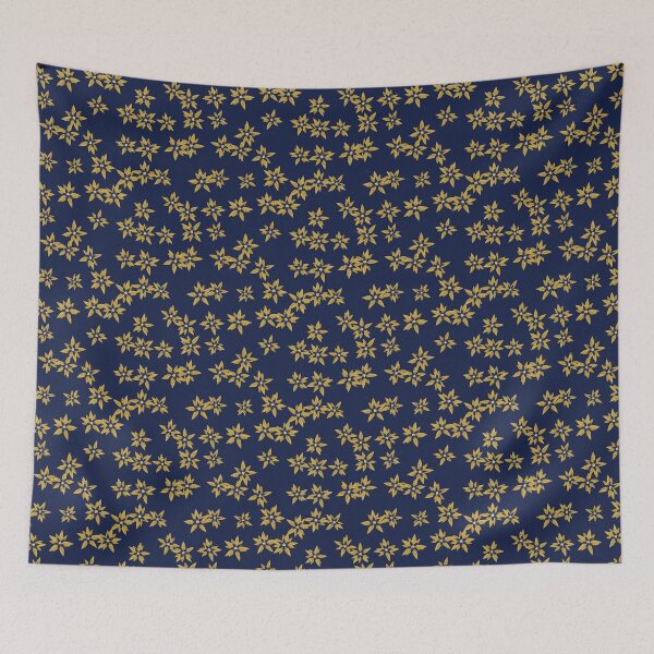 Item preview, Poinsettia Print With Midnight Blue Christmas Star Flower In Festive Tones designed and sold by cute-animals99.
