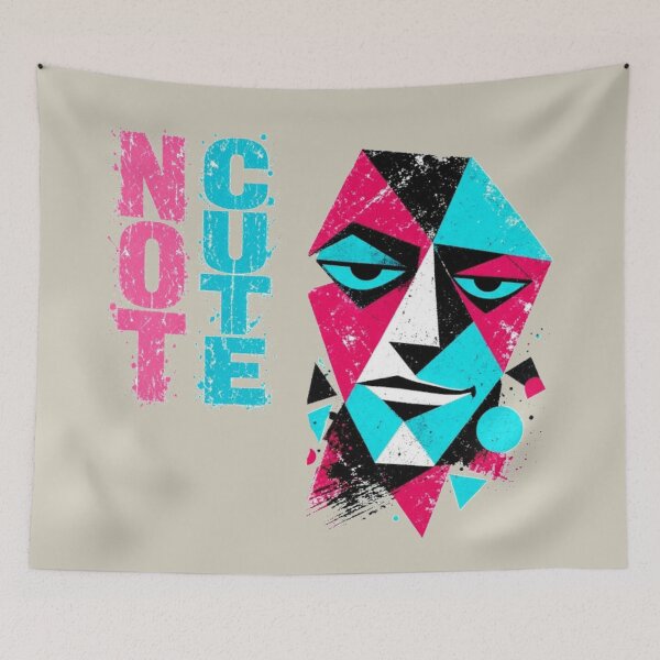 Item preview, Not Cute Geometric Face Neon Pink Blue designed and sold by puzzell.