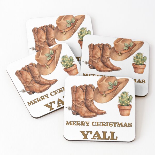 Item preview, Merry Christmas Y'all - Cowboy Boots Hat and Lighted Cactus Western Christmas - Southern Holiday combo designed and sold by Foriart.