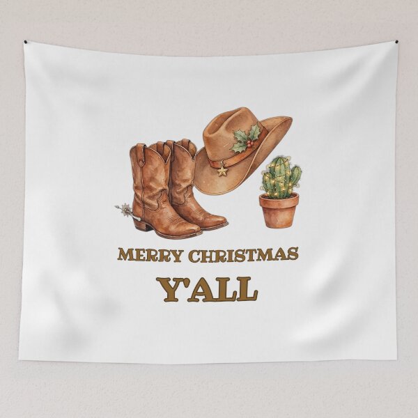 Item preview, Merry Christmas Y'all - Cowboy Boots Hat and Lighted Cactus Western Christmas - Southern Holiday combo designed and sold by Foriart.