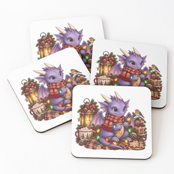 Item preview, Cozy Christmas Purple Dragon with Festive Lights and Robin Bird designed and sold by Hatchling Hollow.