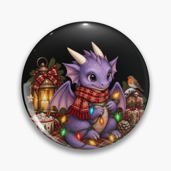 Item preview, Cozy Christmas Purple Dragon with Festive Lights and Robin Bird designed and sold by Hatchling Hollow.