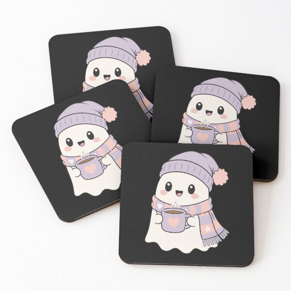 Item preview, Cozy Kawaii Ghost with Hot Coffee Beanie Scarf Autumn Aesthetic designed and sold by jeshands.