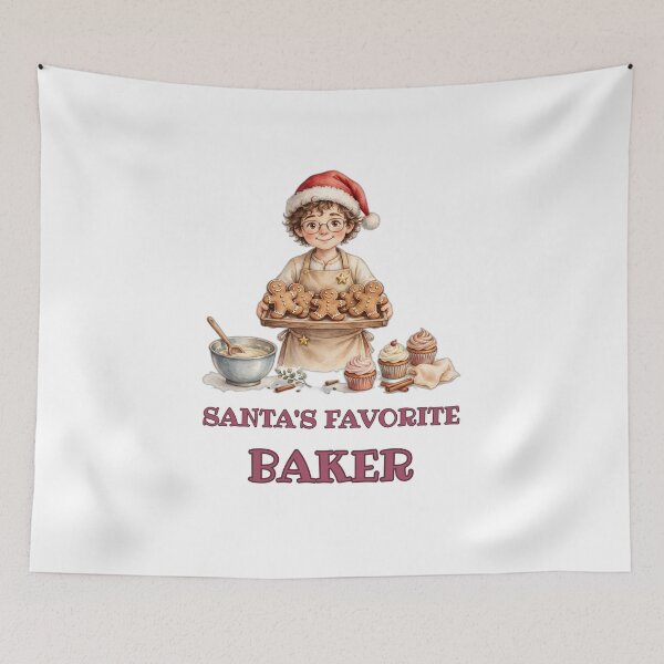 Item preview, Santa's Favorite Baker - Baker in Santa Hat with Gingerbread Tray Christmas Design - Baking Lover Holiday Gift - Baker Christmas Art designed and sold by Foriart.
