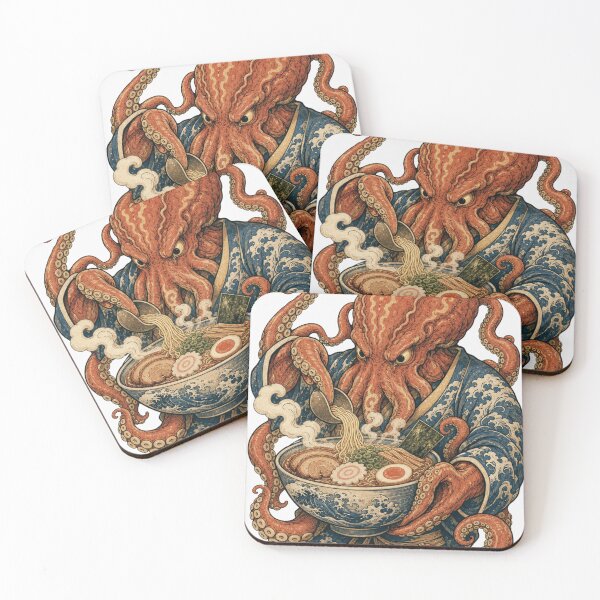 Item preview, Octopus Eating Ramen Japanese Ukiyo-e Sea Monster Kimono Noodle Bowl designed and sold by vekotpu.