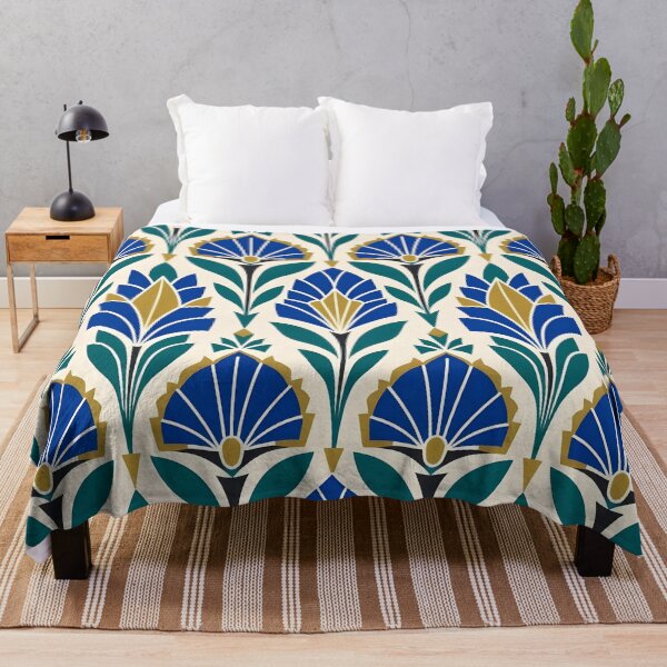 Item preview, Art Deco Blue and Gold Floral Textile Pattern designed and sold by Sybille-Yates.