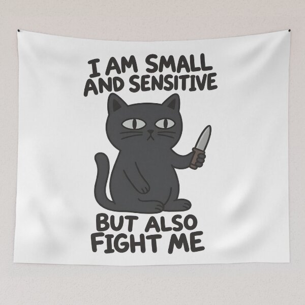 Item preview, Funny Black Cat with Knife - Small and Sensitive But Also Fight Me designed and sold by LuloCreative.