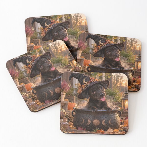 Item preview, Cute Black Puppy Witch – Halloween Magic and Cauldron designed and sold by Luka’s Little World.