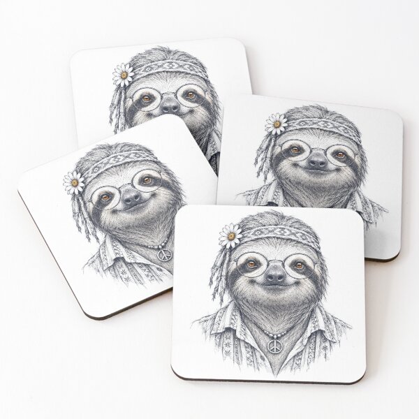 Item preview, Hippie Sloth – Flower Headband and Peace Sign Animal Sketch designed and sold by Paper-Pickle.
