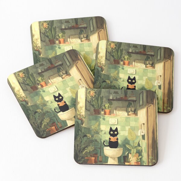 Item preview, Charming Cute Black Cat Reading in Bathroom designed and sold by FaizArtShop.