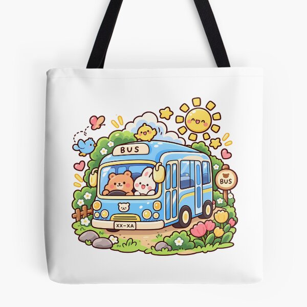 Item preview, Cute Kawaii Blue Bus Cartoon | Bear and Bunny Spring Adventure designed and sold by mumeaw.