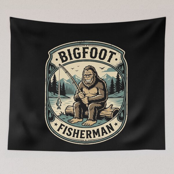 Item preview, Bigfoot Fisherman Vintage Lake Fishing Outdoor Sasquatch Badge designed and sold by VinsendDraconi.