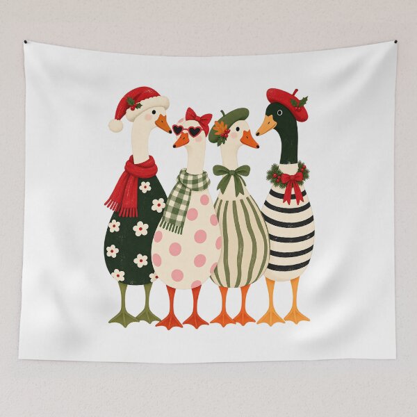 Item preview, Whimsical Christmas Geese – Retro Holiday Goose Group for Bird Lovers designed and sold by DesignArtist.ia.