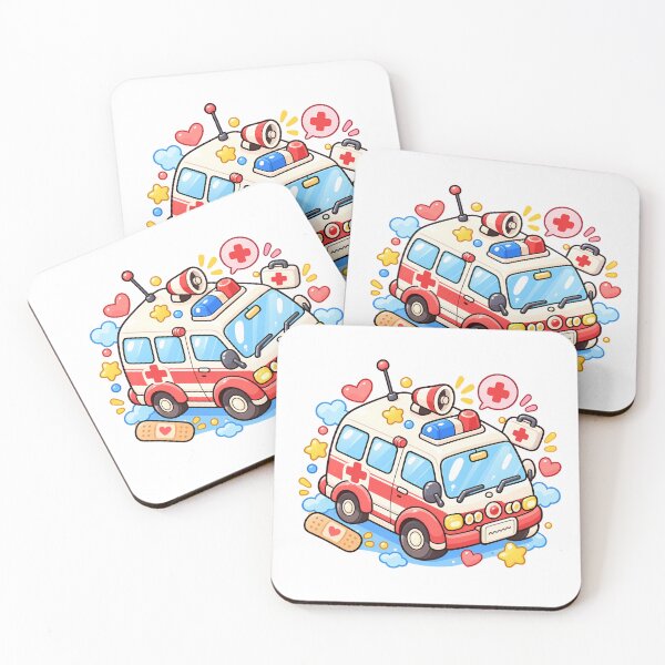 Item preview, Cute Kawaii Ambulance Cartoon | Emergency Rescue Vehicle Art designed and sold by mumeaw.