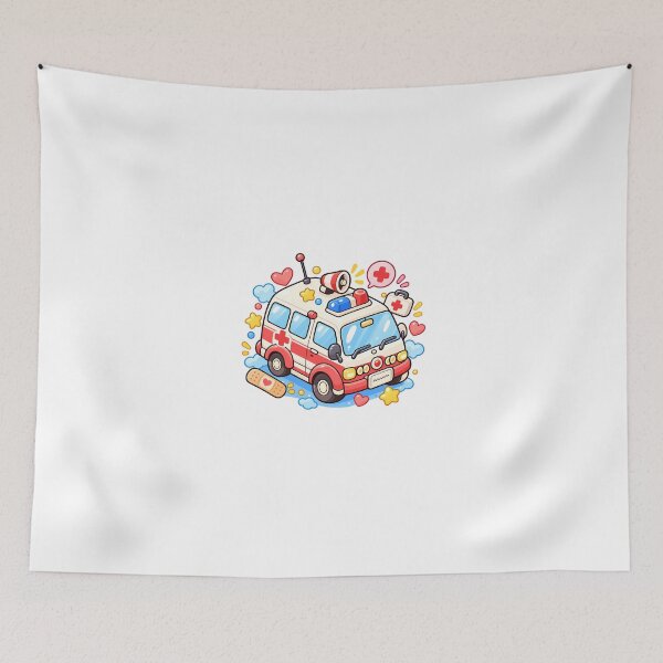 Item preview, Cute Kawaii Ambulance Cartoon | Emergency Rescue Vehicle Art designed and sold by mumeaw.