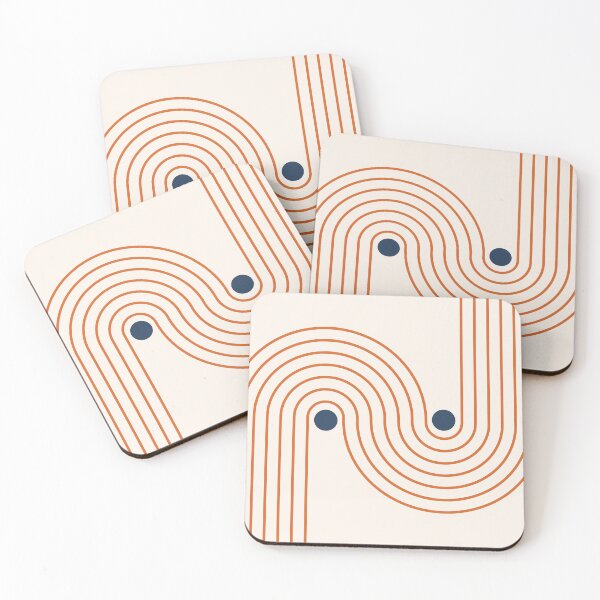 Item preview, Mid Century Modern Geometric Flow Arcs & Curves in  Orange and Navy designed and sold by nineFlorals.