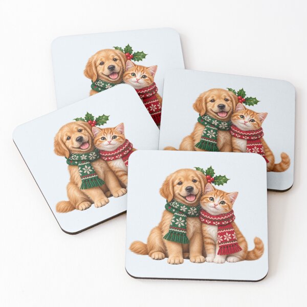 Item preview, Christmas Pets Cute Dog and Cat Holiday Illustration designed and sold by Stikaro.