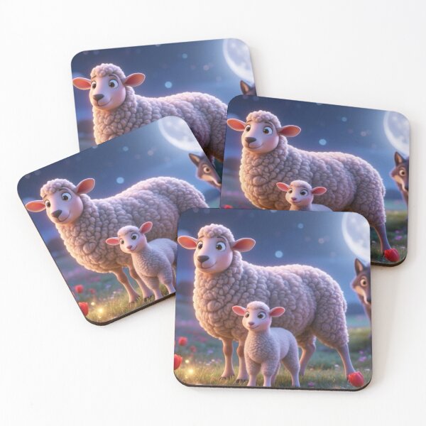 Item preview, Moonlit Sheep and Lamb with a Curious Wolf designed and sold by Kimberly Palmer.