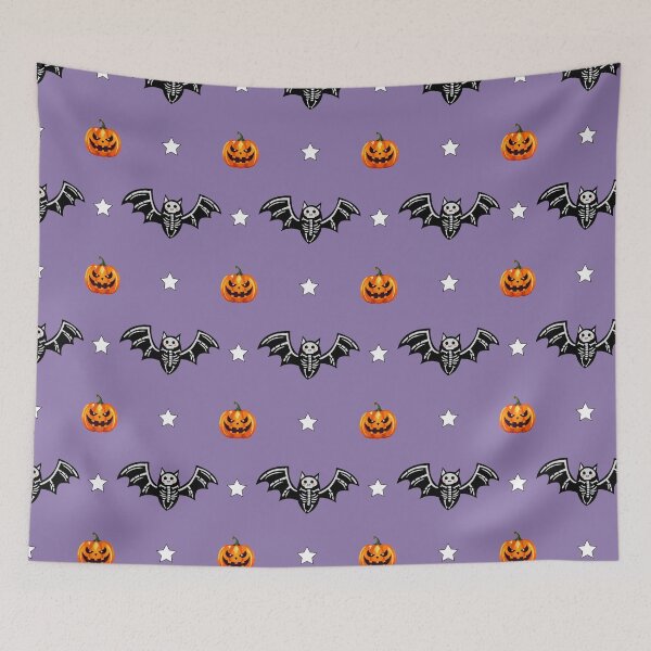 Item preview, Skeleton Bat and Pumpkin Halloween Pattern designed and sold by Dino-Lune.