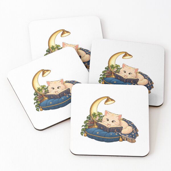 Item preview, Cat Reading under a Moon Lamp designed and sold by JS Creative Studio.