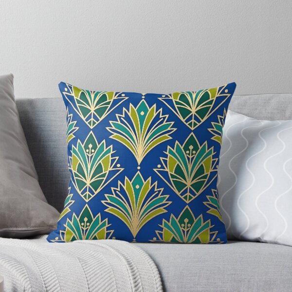 Item preview, Art Deco Blue and Gold Floral Textile Pattern designed and sold by Sybille-Yates.