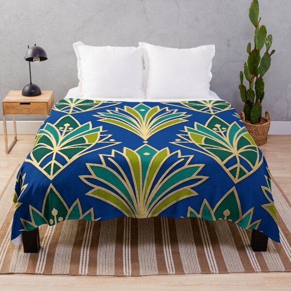 Item preview, Art Deco Blue and Gold Floral Textile Pattern designed and sold by Sybille-Yates.