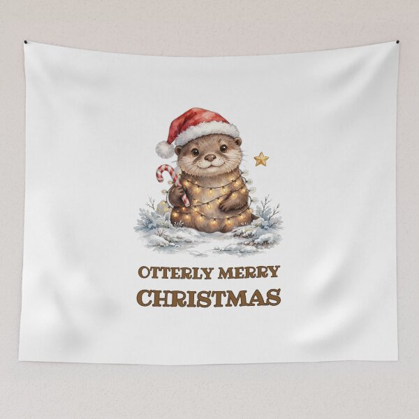 Item preview, Otterly Merry Christmas - Otter in Santa Hat with Christmas Lights Watercolor designed and sold by Foriart.