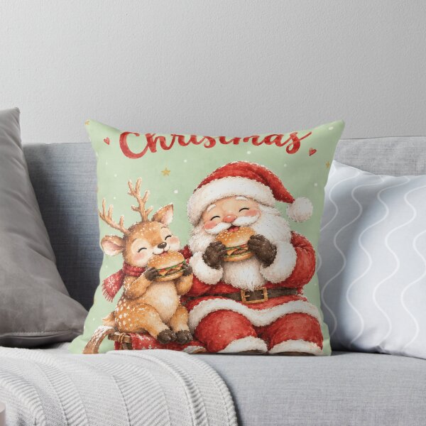 Item preview, Santa Claus and Reindeer Eating Burgers – Cute Christmas Watercolor Illustration, Cozy Vintage Holiday Art designed and sold by mayatA-rt.