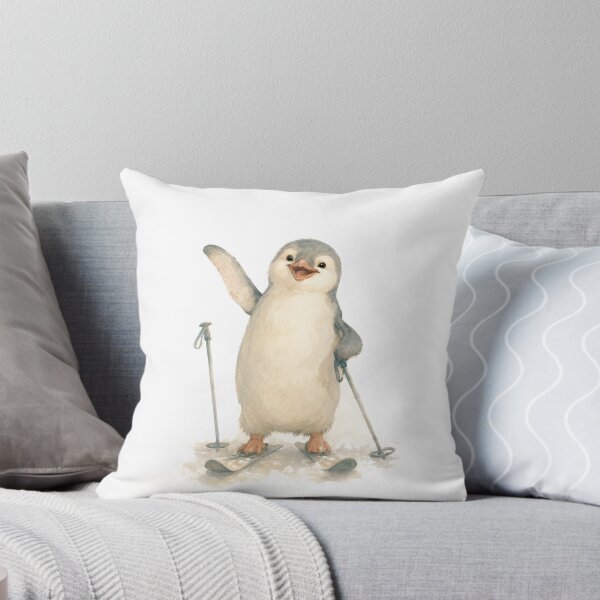 Item preview, Penguin Skiing Snow Day Watercolor designed and sold by DoodleMenagerie.