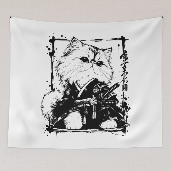Item preview, Persian Samurai Cat Japanese Art, Fluffy Kitten Lover Gift, Cute Warrior Cat Graphic Tee designed and sold by AsturShop.