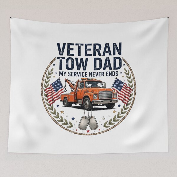 Item preview, Veteran Tow Dad My Service Never Ends Orange Tow Truck Dog Tags designed and sold by Tow Life Co.