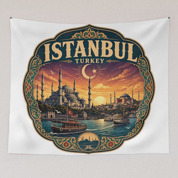 Item preview, Istanbul Turkey Vintage Travel Badge | Blue Mosque and Bosphorus Art | Turkish Gift designed and sold by DigitalChickHub.