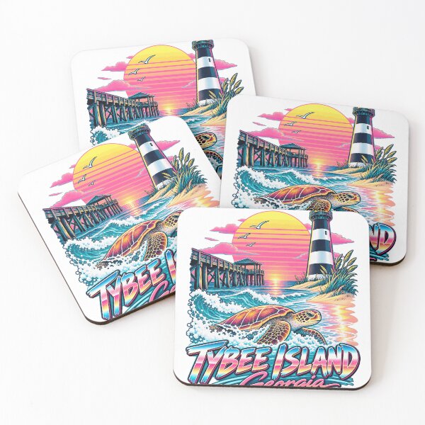 Item preview, Tybee Island Georgia Lighthouse Sea Turtle Retro Pier Sunset Beach Souvenir designed and sold by North Shore Prints.